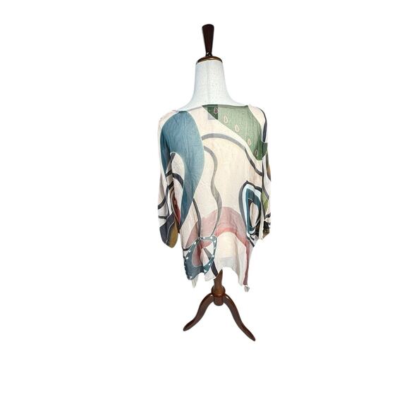 Cocoon House Womens S/M Sheer 100% Silk Bell Sleeve Sharkbite Blouse Art To Wear - Picture 5 of 8